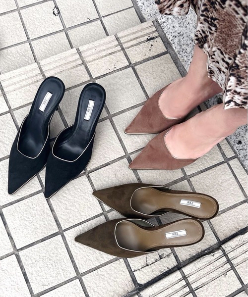 R&E（アールアンドイー）の「【R&E】ゴールドパイピングミュールパンプス（パンプス・レディース・ブラック/モカ/カーキ・M/S/LL/L）」の4枚目の写真