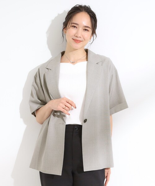 DRESKIP（ドレスキップ）の「【セットアップ可/洗濯後しわになりにくい】5分袖テーラードジャケット（テーラードジャケット・レディース・ダークブラウン/グレー系1/グレー・01/02/03/04）」の15枚目の写真