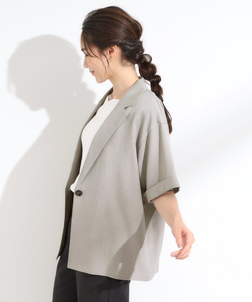 DRESKIP（ドレスキップ）の「【セットアップ可/洗濯後しわになりにくい】5分袖テーラードジャケット（テーラードジャケット・レディース・ダークブラウン/グレー系1/グレー・01/02/03/04）」の14枚目の写真