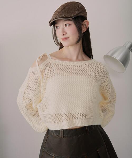 WEGO(ウィゴー)の「WEGO/モヘアタッチ2WAYワンショルニット(ニット/セーター・レディース・グレー系その他5/ブラック/アイボリー・FREE)」の2枚目の写真