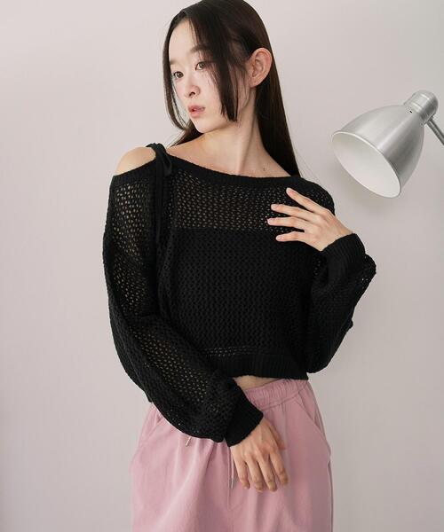 WEGO(ウィゴー)の「WEGO/モヘアタッチ2WAYワンショルニット(ニット/セーター・レディース・グレー系その他5/ブラック/アイボリー・FREE)」の1枚目の写真