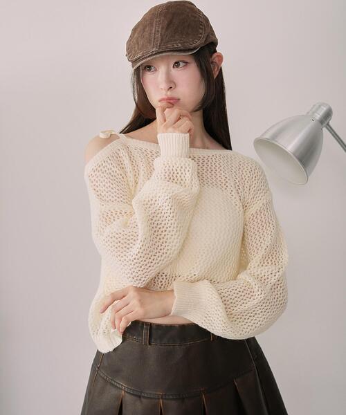 WEGO(ウィゴー)の「WEGO/モヘアタッチ2WAYワンショルニット(ニット/セーター・レディース・グレー系その他5/ブラック/アイボリー・FREE)」の19枚目の写真