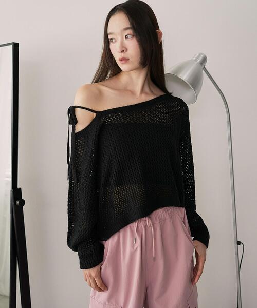 WEGO(ウィゴー)の「WEGO/モヘアタッチ2WAYワンショルニット(ニット/セーター・レディース・グレー系その他5/ブラック/アイボリー・FREE)」の21枚目の写真