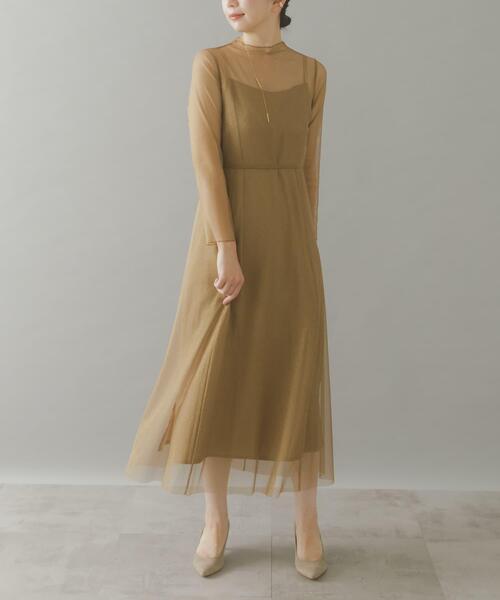 URBAN RESEARCH ROSSO WOMEN(アーバンリサーチ ロッソ)の「kaene ラメチュールメローワンピース(ワンピース・レディース・ゴールド系その他/ネイビー・38)」の1枚目の写真