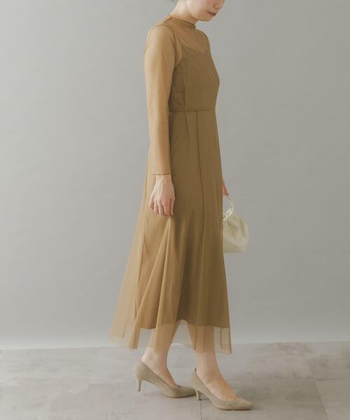 URBAN RESEARCH ROSSO WOMEN(アーバンリサーチ ロッソ)の「kaene ラメチュールメローワンピース(ワンピース・レディース・ゴールド系その他/ネイビー・38)」の4枚目の写真