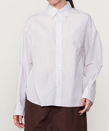 Gymphlex | コットンストライプ ショートボタンダウン長袖シャツ PINK WOMEN