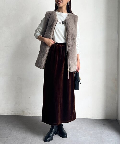 Chez toi(シェトワ)の「ベロアナロースカート(スカート・レディース・ブラウン/ベージュ/イエロー・FREE)」の4枚目の写真