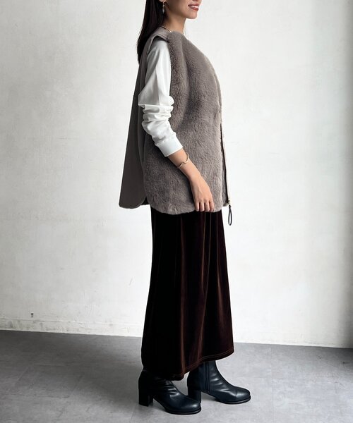 Chez toi(シェトワ)の「ベロアナロースカート(スカート・レディース・ブラウン/ベージュ/イエロー・FREE)」の6枚目の写真