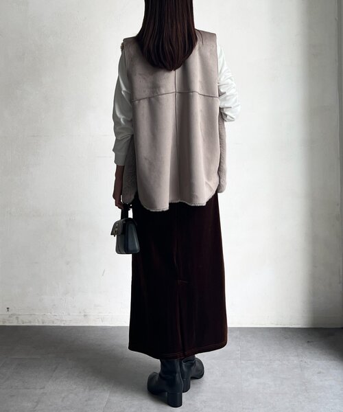 Chez toi(シェトワ)の「ベロアナロースカート(スカート・レディース・ブラウン/ベージュ/イエロー・FREE)」の7枚目の写真