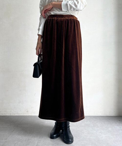 Chez toi(シェトワ)の「ベロアナロースカート(スカート・レディース・ブラウン/ベージュ/イエロー・FREE)」の8枚目の写真