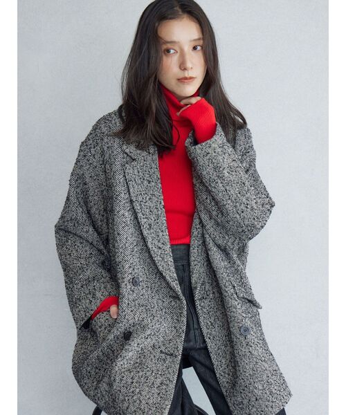 セール】ネップツイードオーバージャケットコート（テーラード