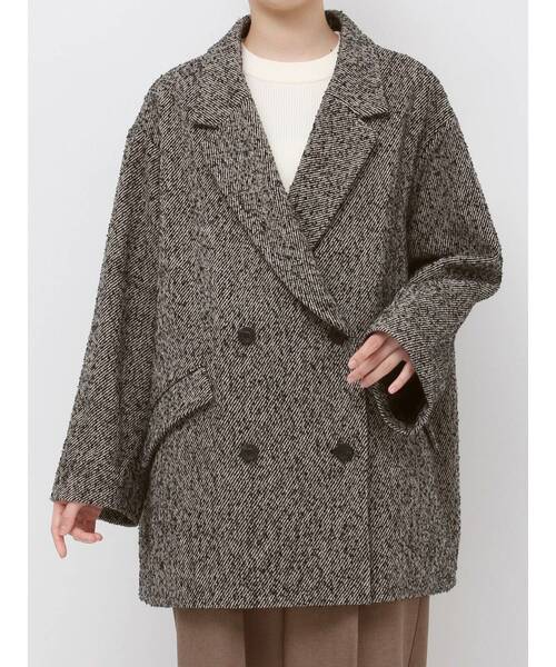 セール】ネップツイードオーバージャケットコート（テーラード