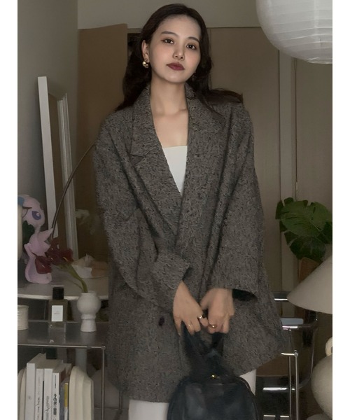 セール】ネップツイードオーバージャケットコート（テーラード