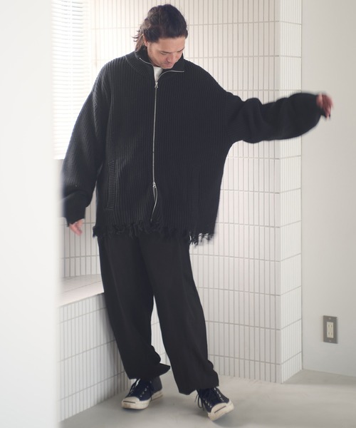 ADAM PATEK(アダムパテック)の「mcg3703-cotton wool damaged drivers knit ドライバーズニット(AP2521028)(カーディガン/ボレロ・メンズ・ブラック/グレー・1/2)」の5枚目の写真