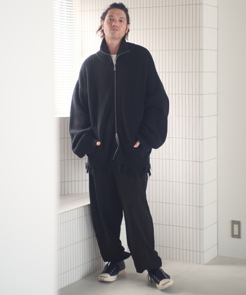 ADAM PATEK(アダムパテック)の「mcg3703-cotton wool damaged drivers knit ドライバーズニット(AP2521028)(カーディガン/ボレロ・メンズ・ブラック/グレー・1/2)」の6枚目の写真