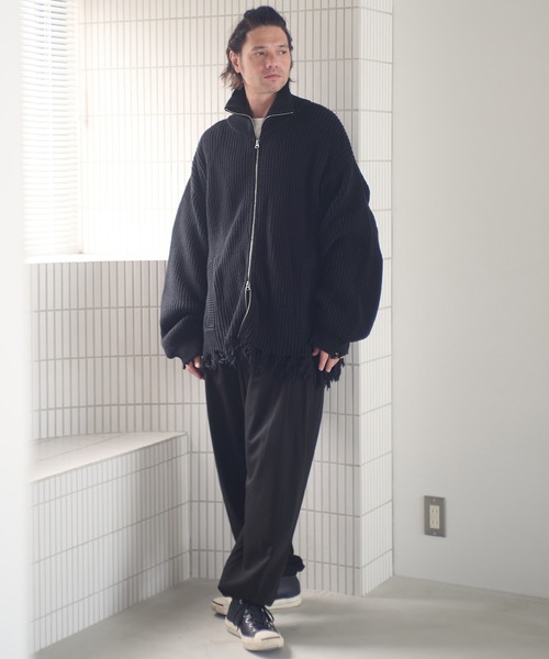 ADAM PATEK(アダムパテック)の「mcg3703-cotton wool damaged drivers knit ドライバーズニット(AP2521028)(カーディガン/ボレロ・メンズ・ブラック/グレー・1/2)」の7枚目の写真