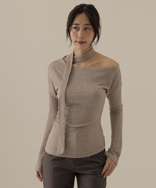 SUWDEE（スーディー）の「choker neck rib tops（ニット/セーター・レディース・オートミール/ブラック/グレー・FREE）」の3枚目の写真