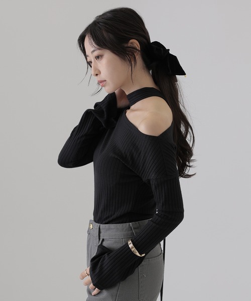 SUWDEE（スーディー）の「choker neck rib tops（ニット/セーター・レディース・オートミール/ブラック/グレー・FREE）」の5枚目の写真