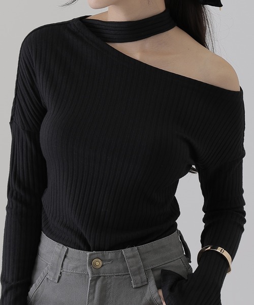 SUWDEE（スーディー）の「choker neck rib tops（ニット/セーター・レディース・オートミール/ブラック/グレー・FREE）」の7枚目の写真