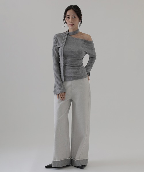 SUWDEE（スーディー）の「choker neck rib tops（ニット/セーター・レディース・オートミール/ブラック/グレー・FREE）」の8枚目の写真