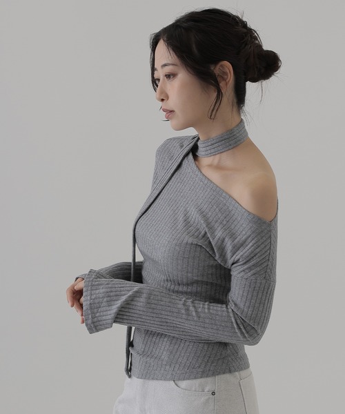 SUWDEE（スーディー）の「choker neck rib tops（ニット/セーター・レディース・オートミール/ブラック/グレー・FREE）」の9枚目の写真