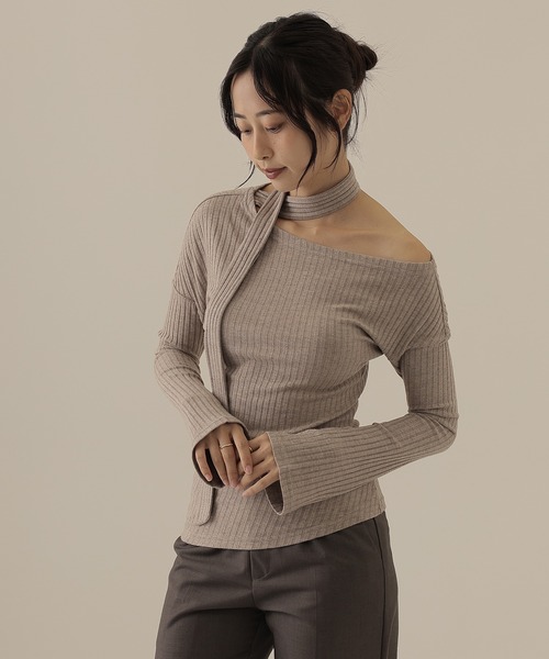SUWDEE（スーディー）の「choker neck rib tops（ニット/セーター・レディース・オートミール/ブラック/グレー・FREE）」の13枚目の写真