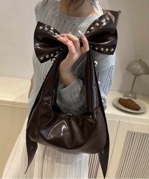 WEGO（ウィゴー）の「WEGO/リボンシンボルフェイクレザーハンドバッグ/ワンショルダー（ハンドバッグ・レディース・ブラウン/ホワイト/ワイン/ブラック・FREE）」の3枚目の写真