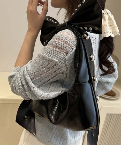 WEGO（ウィゴー）の「WEGO/リボンシンボルフェイクレザーハンドバッグ/ワンショルダー（ハンドバッグ・レディース・ブラウン/ホワイト/ワイン/ブラック・FREE）」の2枚目の写真