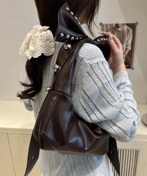 WEGO（ウィゴー）の「WEGO/リボンシンボルフェイクレザーハンドバッグ/ワンショルダー（ハンドバッグ・レディース・ブラウン/ホワイト/ワイン/ブラック・FREE）」の18枚目の写真