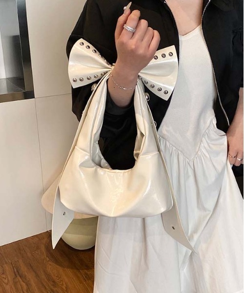 WEGO（ウィゴー）の「WEGO/リボンシンボルフェイクレザーハンドバッグ/ワンショルダー（ハンドバッグ・レディース・ブラウン/ホワイト/ワイン/ブラック・FREE）」の14枚目の写真