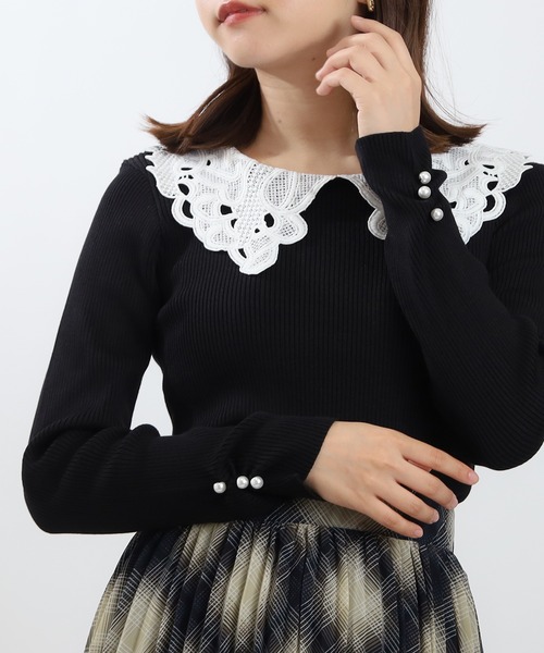 襟レースリブニット（ニット/セーター）｜ASTORIA ODIER（アストリア