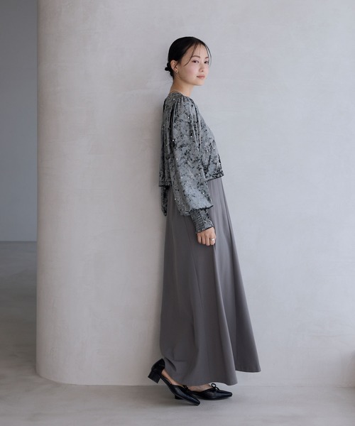 forksy.(フォルクシー)の「【forksy.】【オケージョン対応】ベロアパール長袖トップス&キャミワンピース(ドレス・レディース・ブラック/ブラウン/グレー・FREE)」の16枚目の写真