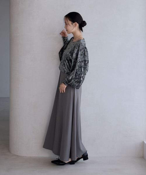 forksy.(フォルクシー)の「【forksy.】【オケージョン対応】ベロアパール長袖トップス&キャミワンピース(ドレス・レディース・ブラック/ブラウン/グレー・FREE)」の17枚目の写真