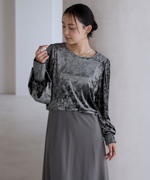 forksy.(フォルクシー)の「【forksy.】【オケージョン対応】ベロアパール長袖トップス&キャミワンピース(ドレス・レディース・ブラック/ブラウン/グレー・FREE)」の21枚目の写真