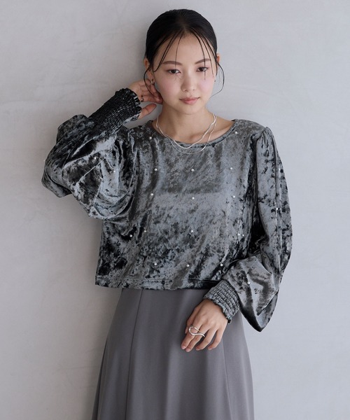 forksy.(フォルクシー)の「【forksy.】【オケージョン対応】ベロアパール長袖トップス&キャミワンピース(ドレス・レディース・ブラック/ブラウン/グレー・FREE)」の22枚目の写真