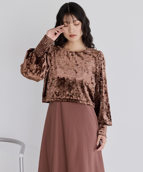セール】【forksy.】【オケージョン対応】ベロアパール長袖トップス