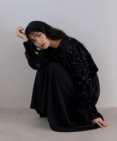 セール】【forksy.】【オケージョン対応】ベロアパール長袖トップス