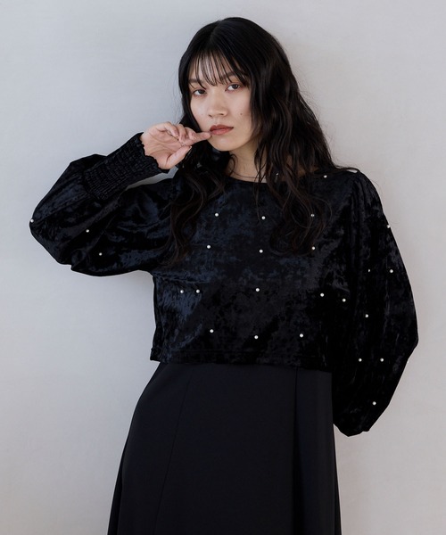 forksy.(フォルクシー)の「【forksy.】【オケージョン対応】ベロアパール長袖トップス&キャミワンピース(ドレス・レディース・ブラック/ブラウン/グレー・FREE)」の7枚目の写真