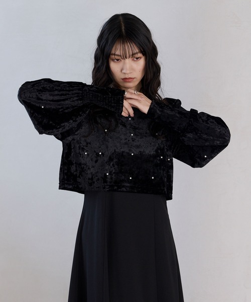 forksy.(フォルクシー)の「【forksy.】【オケージョン対応】ベロアパール長袖トップス&キャミワンピース(ドレス・レディース・ブラック/ブラウン/グレー・FREE)」の9枚目の写真