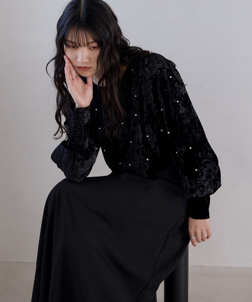 セール】【forksy.】【オケージョン対応】ベロアパール長袖トップス