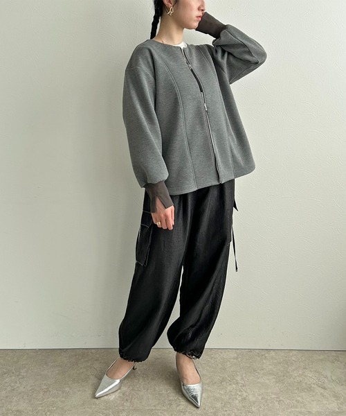 LHELBIE(レルビエ)の「ダブルジップダンボールカーディガン(カーディガン/ボレロ・レディース・ブラック/オフホワイト/グレー・M)」の22枚目の写真