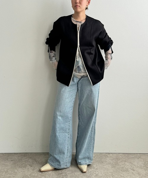 LHELBIE(レルビエ)の「ダブルジップダンボールカーディガン(カーディガン/ボレロ・レディース・ブラック/オフホワイト/グレー・M)」の11枚目の写真