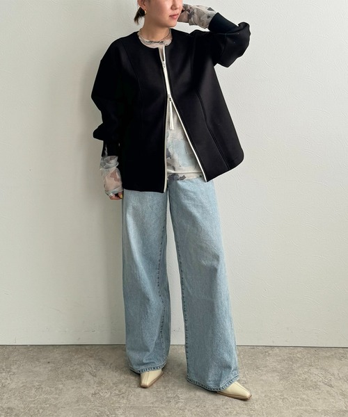 LHELBIE(レルビエ)の「ダブルジップダンボールカーディガン(カーディガン/ボレロ・レディース・ブラック/オフホワイト/グレー・M)」の7枚目の写真