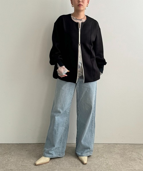 LHELBIE(レルビエ)の「ダブルジップダンボールカーディガン(カーディガン/ボレロ・レディース・ブラック/オフホワイト/グレー・M)」の8枚目の写真