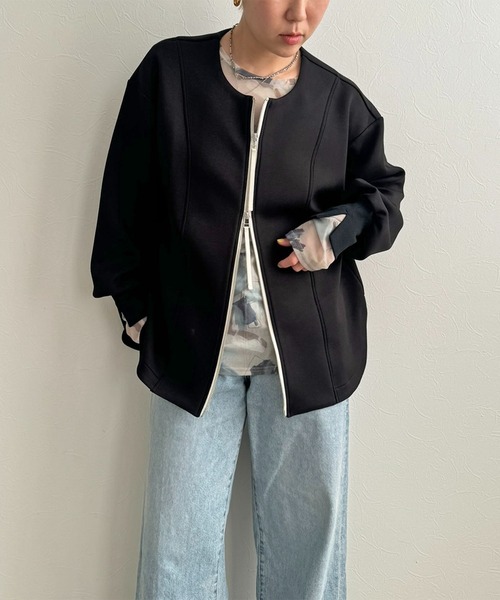 LHELBIE(レルビエ)の「ダブルジップダンボールカーディガン(カーディガン/ボレロ・レディース・ブラック/オフホワイト/グレー・M)」の14枚目の写真