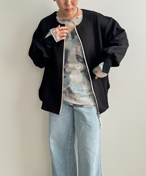 LHELBIE(レルビエ)の「ダブルジップダンボールカーディガン(カーディガン/ボレロ・レディース・ブラック/オフホワイト/グレー・M)」の13枚目の写真