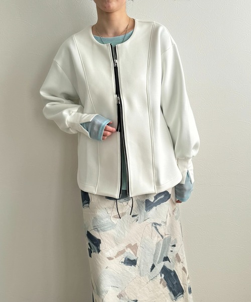 LHELBIE(レルビエ)の「ダブルジップダンボールカーディガン(カーディガン/ボレロ・レディース・ブラック/オフホワイト/グレー・M)」の6枚目の写真