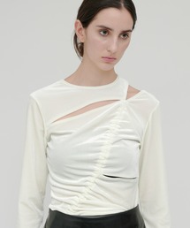 【kiehtova】VELOR SLIT GATHER TOPS/ベロア スリット ギャザー トップス KTWR46 ※