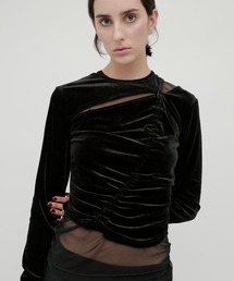 kiehtova | 【kiehtova】VELOR SLIT GATHER TOPS/ベロア スリット ギャザー トップス KTWR46(Tシャツ/カットソー)