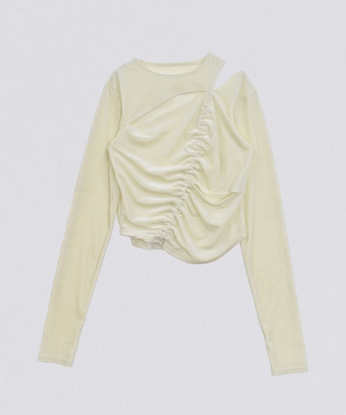 kiehtova（キエトヴァ）の「【kiehtova】VELOR SLIT GATHER TOPS/ベロア スリット ギャザー トップス KTWR46（Tシャツ/カットソー・レディース・ホワイト/ピンク/ブラック・FREE）」の12枚目の写真